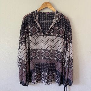 LYS Sheer Floral Geometric Hooded Top Size 2X